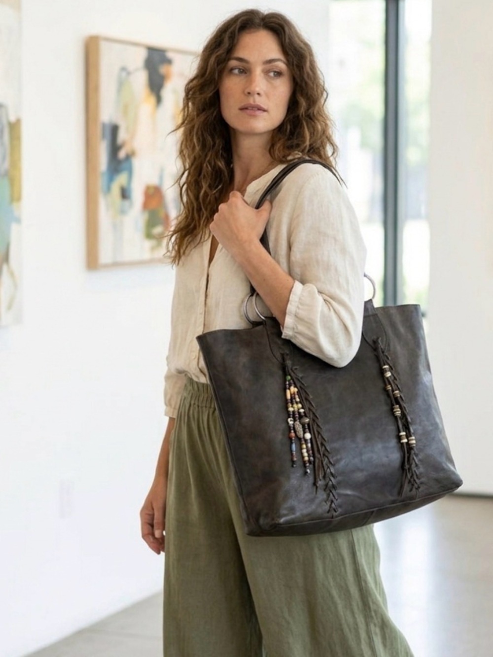 Artisan Made Me To We Leather Tote Bag Large